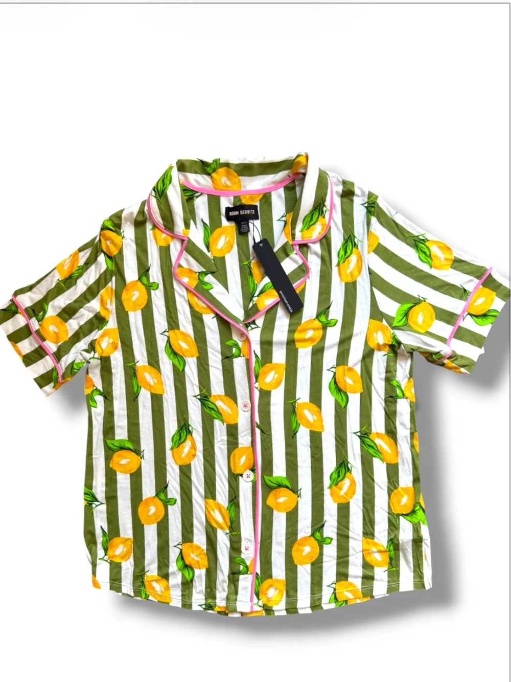 Room Service Lemon Stripe Pajama Set - Green & Yellow